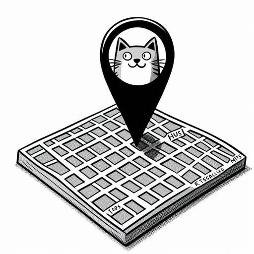 Okładka lekcji: mapa cyfrowa z markerem w postaci kociego pyszczka / Źródło: AI